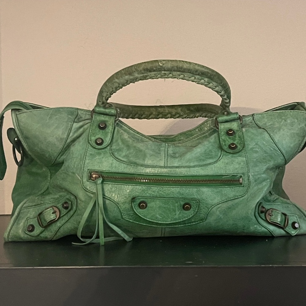 Green Balenciaga Motorcycle Bag